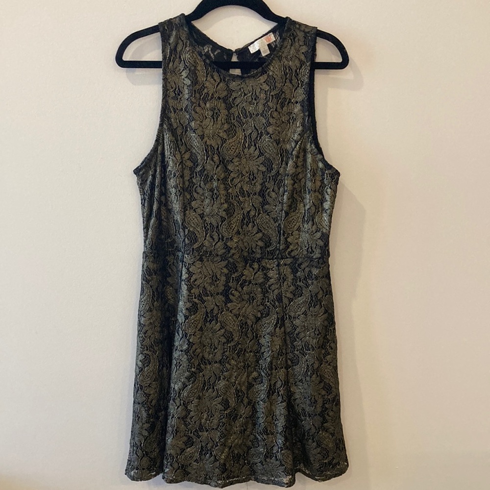 Gianni Bini dressy/party/evening fit and flare dress, bronze metallic, S